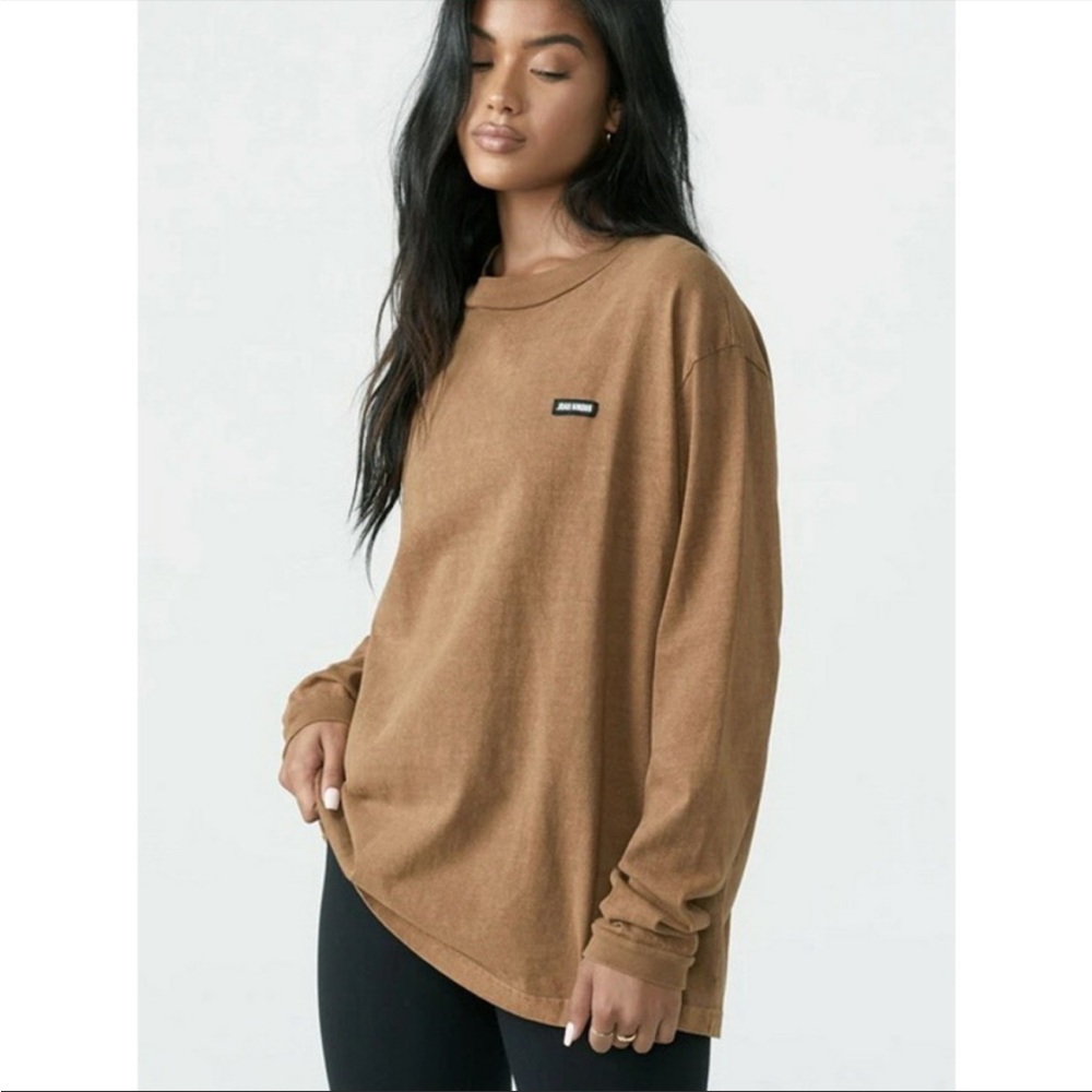 Joah Brown Vintage Cotton Top 100% Cotton Long Sleeve Oversized Brown One Size